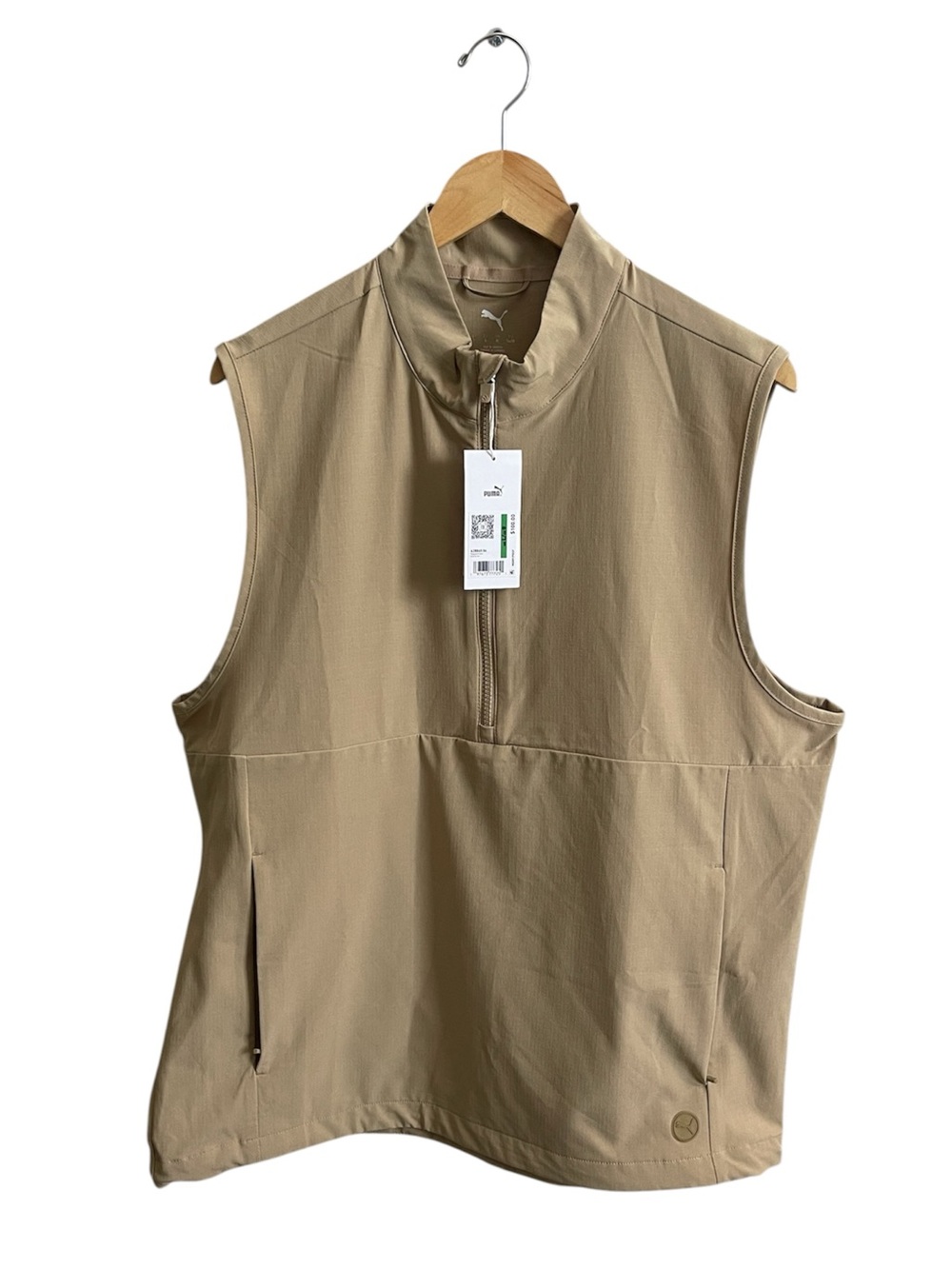 Puma Golf Vest Mens L Ripstop Ripguard Prairie Tan UPF 50+ Stretch Performance